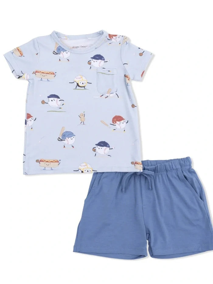 Baseball & Hotdog T Shirt with Blue Shorts Set