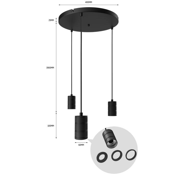 Calex Hanging Lamp Round - 3x E27 - 40cm - Black