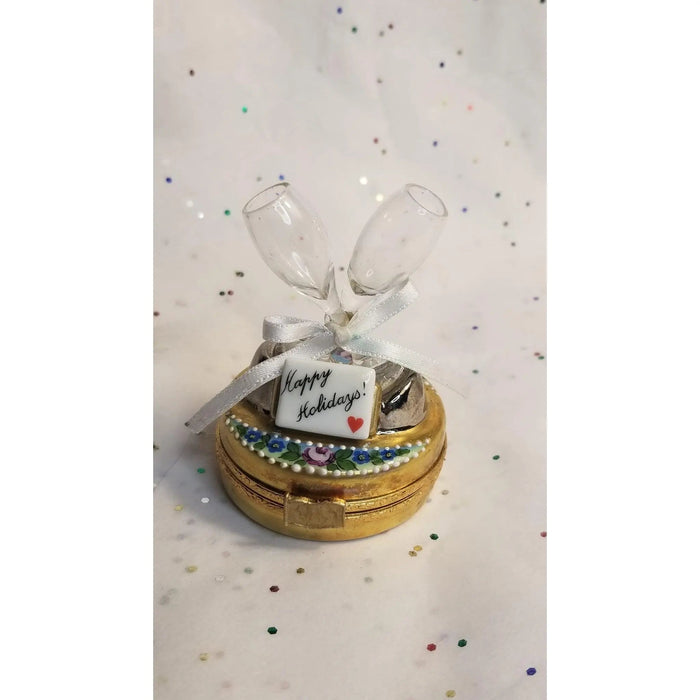 Celebrate in Style Champagne Box Porcelain Limoges xmas theme special wine limoges box xmas glasses gift celebrate occasions maternity French Trinket Box