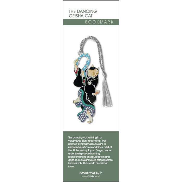 David Howell and Company - The Dancing Geisha Cat Japanese Art Metal Bookmark
