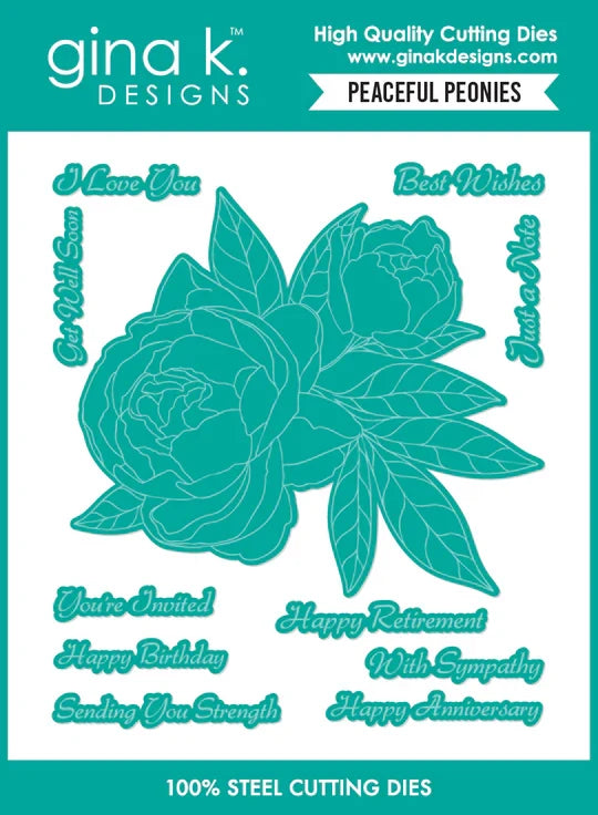 Gina K. Designs - Stamp & Die Set - Peaceful Peonies. Set by Hannah Drapinski. At Embellish Away in Bowmanville Ontario Canada.
