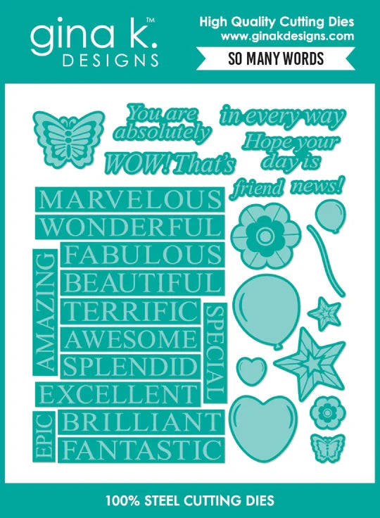 Gina K. Designs - Stamp & Die Set - So Many Words. Melanie Muenchinger. At Embellish Away in Bowmanville Ontario Canada.