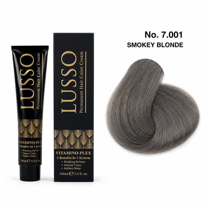 LUSSO Permanent Hair Colour Cream 100 ml No. 7.001 Smokey Blonde with colour swatch
