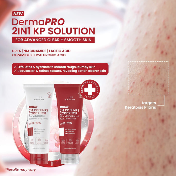 Luxe Organix DermaPRO 2in1 KP Bumps Smooth Mask + Scrub Exfoliant 200ml قناع لوكس أورجانيكس ديرما برو 2 في 1 لتنعيم نتوءات الشعر الكيراتيني + مقشر - Princess Cosmetics Qatar