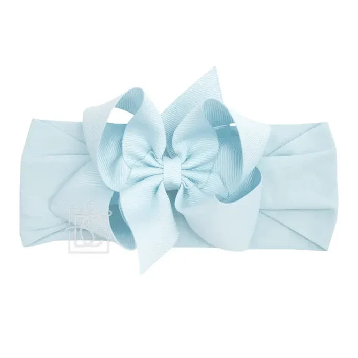 Millenium Blue Pantyhose Headband with 4.5" Grosgrain Bow