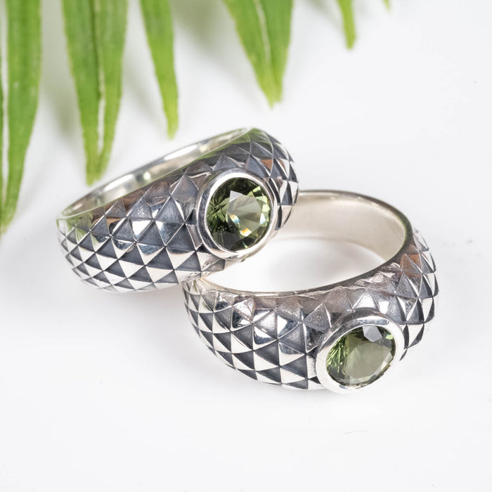 Moldavite Gemstone Women's Sunflower Ring .925 Silver - InnerVision Crystals