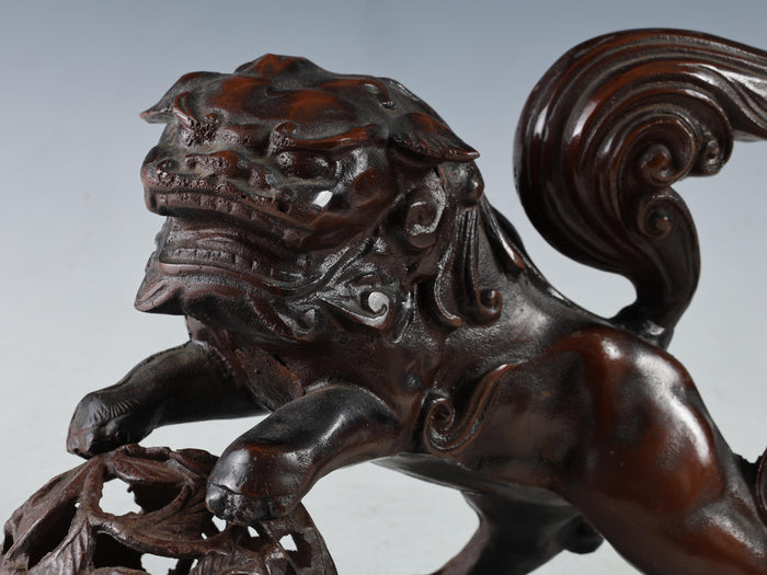 Old Japanese Legendary Leo Small Bronze Figure Good Atmosphere Komainu Tsushima
