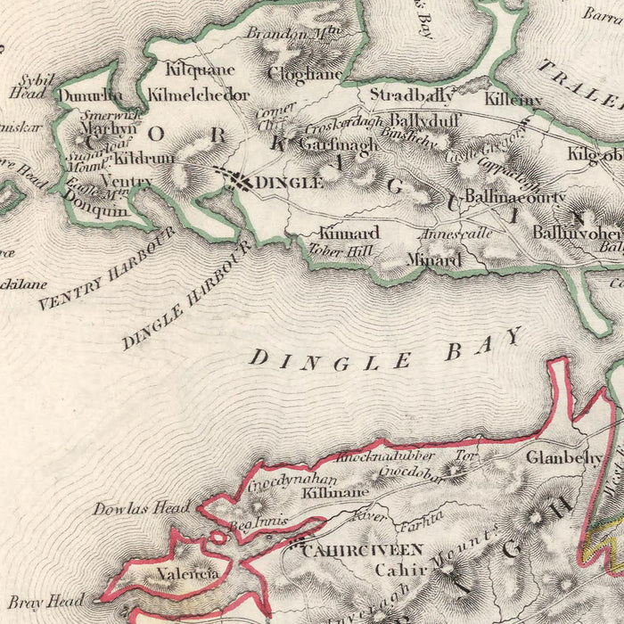 Old Map of County Kerry by Samuel Lewis, 1844: Tralee, Killarney, Dingle, Kenmare, and Listowel