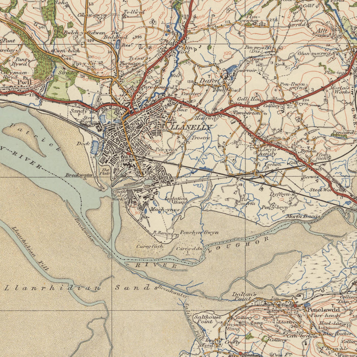 Old Ordnance Survey Map, Sheet 100 - Llanelly, 1925: Swansea, Mumbles, Burry Port, Kidwelly, Gower AONB