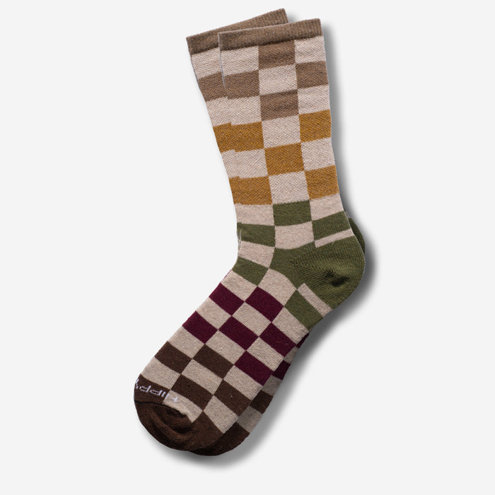 Earth Tone Checkered Cotton Crew Socks
