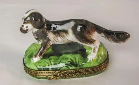 Dog Standing on Grass Porcelain Limoges dog limoges boxes French Trinket Box
