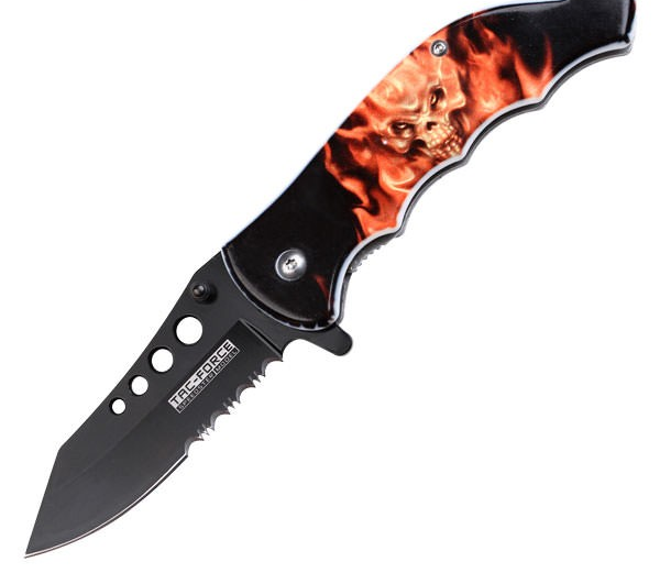 SE-617 RED FLAMING SKULL DESIGN HEAVYWEIGHT KNIFE