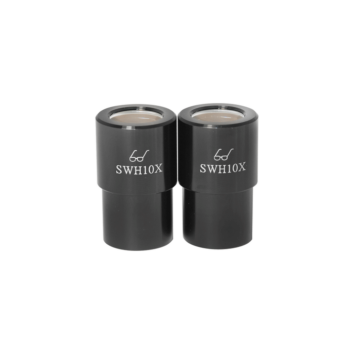 SWH 10X Super Widefield Microscope Eyepieces, High Eyepoint, 30mm, FOV 23mm (Pair), SKU SZ08013211, three quarter front view