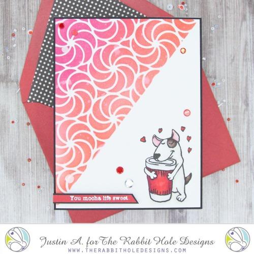 The Rabbit Hole Designs - 6x6 Stencil - Candy Twist. The Rabbit Hole Designs is proud to bring you our Made in the U.S.A 6x6 Stencils that will soon become an essential in your paper crafting and mixed media projects. You can paint, spray, mist, spritz, airbrush, sponge, doodle, mask, and so more! Available at Embellish Away located in Bowmanville Ontario Canada. Card design by Justin A.
