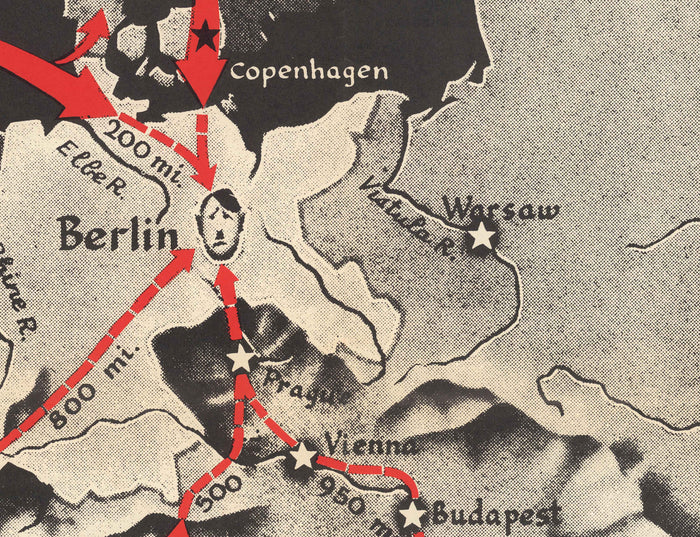 The Routes To Berlin, 1943 - Old World War 2 Map (with a Sad Little Hitler)