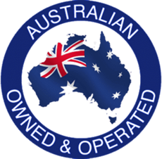 Australian-owned and operated logo featuring a map with the Australian flag.