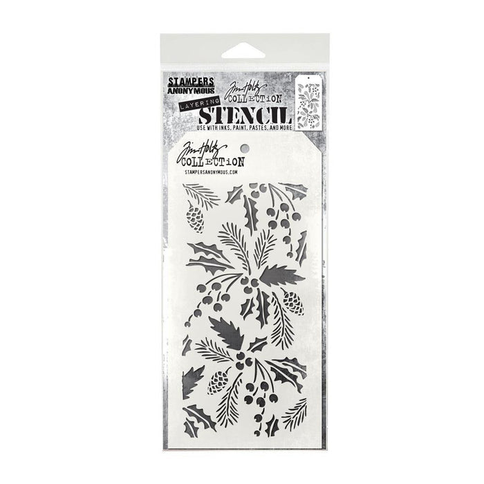 Tim Holtz - Layered Stencil - 4.125"X8.5" - Festive. Available at Embellish Away located in Bowmanville Ontario Canada.