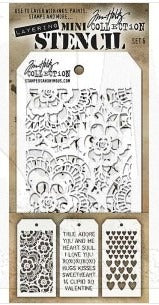 Tim Holtz - Mini Stencil Set - #6 (3pc). Available at Embellish Away located in Bowmanville Ontario Canada.