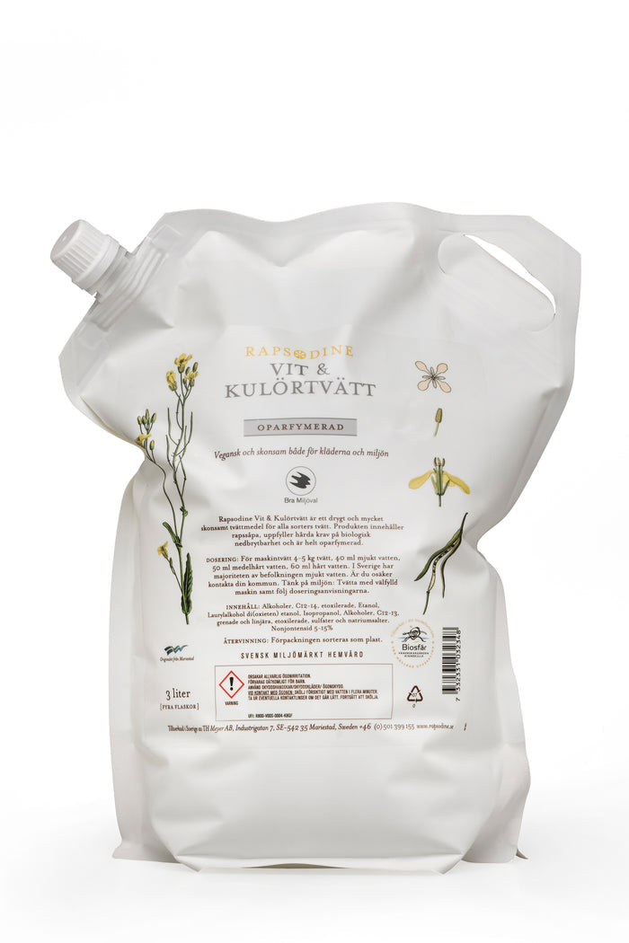 Vit & Kulörtvätt oparfymerad refill, 3 liter (3-pack)