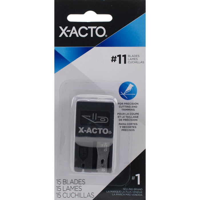 X-ACTO® - #11 Refill Blades - 15/Pkg. X-ACTO-15 #11 blades for light cutting and trimming. The blades fit Type A X-Acto handles. Warning: X-Acto blades are extremely sharp. Use with caution. Wear safety goggles. Available at Embellish Away located in Bowmanville Ontario Canada.