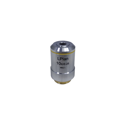 10X Infinity-Corrected Long Working Distance Plan Achromatic Microscope Objective Lens Working Distance 7.94mm, SKU BM05133331, three quarter front view