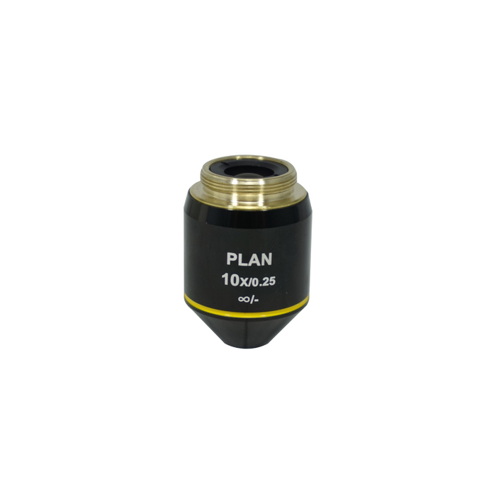 10X Infinity-Corrected Plan Achromatic Microscope Objective Lens, SKU BM05073332, three quarter front view