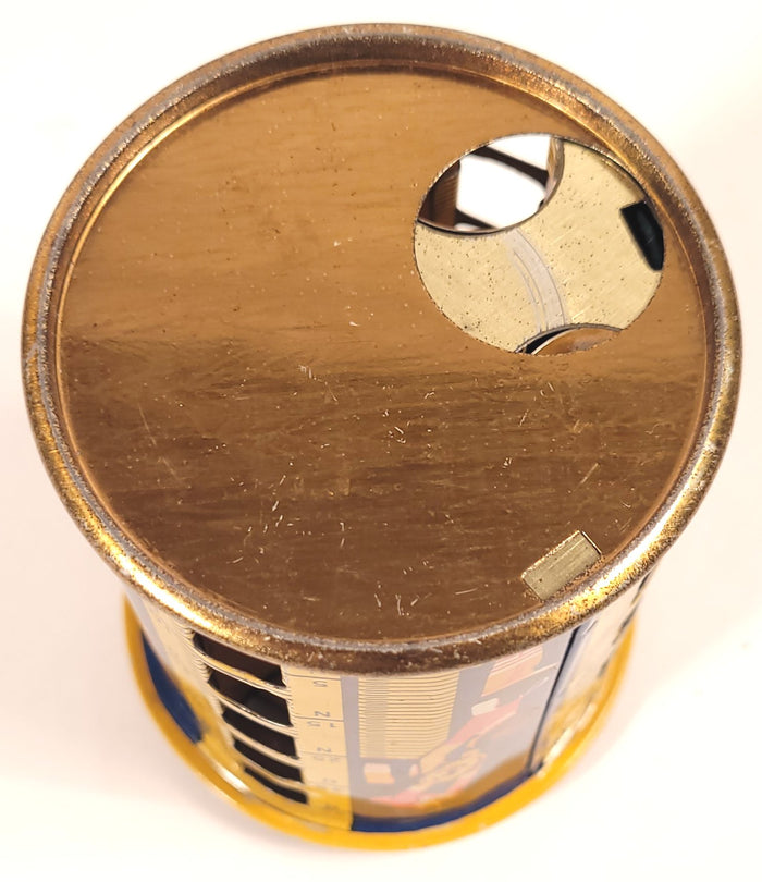 1930's Children's Rotating COIN BANK, Sunburst, Metal Money Savings Tin