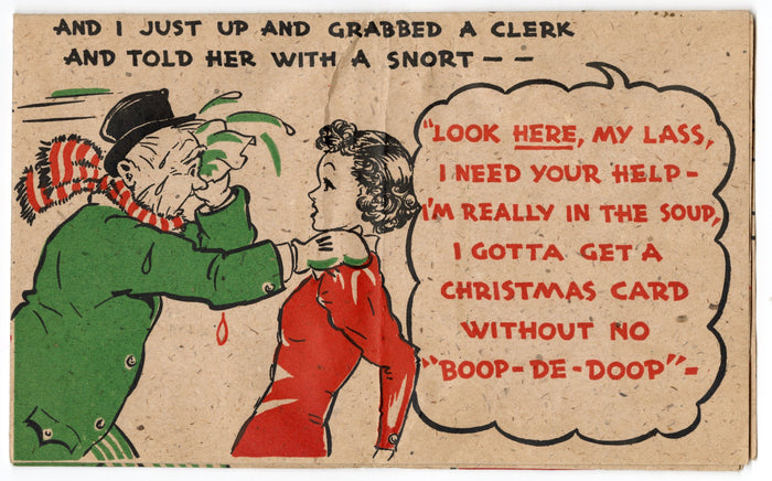 1930's Rare HALLMARK Large, Fold Out, Comic Cartoon CHRISTMAS CARD, WC Fields Lookalike