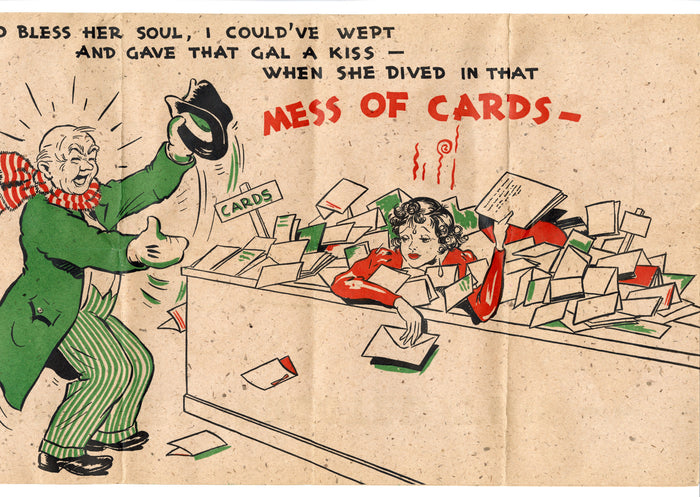 1930's Rare HALLMARK Large, Fold Out, Comic Cartoon CHRISTMAS CARD, WC Fields Lookalike