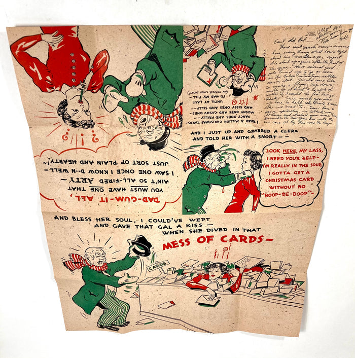 1930's Rare HALLMARK Large, Fold Out, Comic Cartoon CHRISTMAS CARD, WC Fields Lookalike