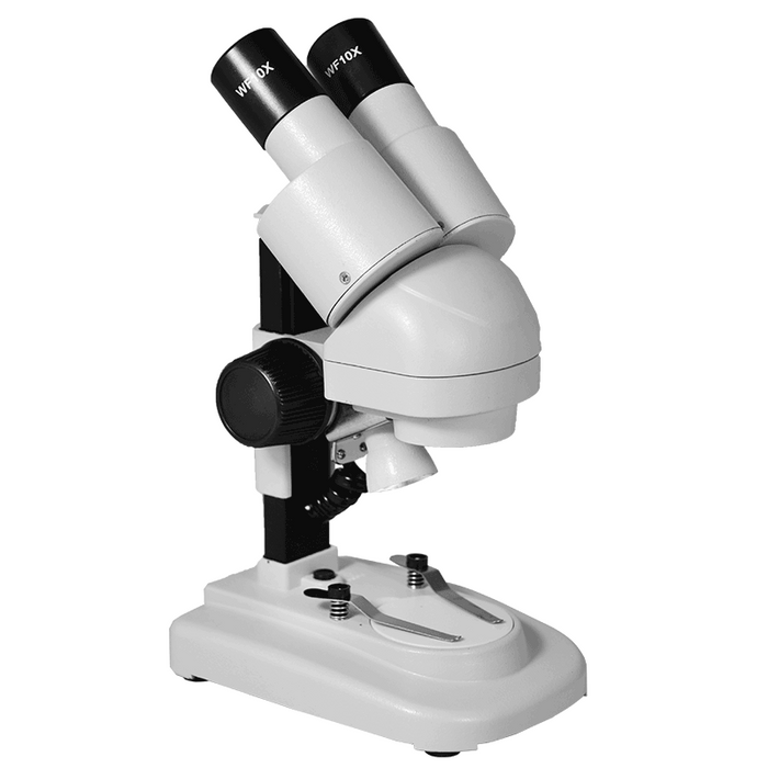 20X Widefield Portable Stereo Microscope 45° Viewing Angle, LED Top Light for Hobbyists, Collectors, Beginners, SKU FS12040122, three quarter front view