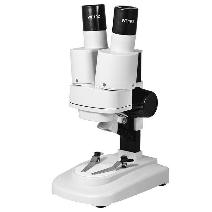 20X Widefield Portable Stereo Microscope 90° Viewing Angle, LED Top Light for Hobbyists, Collectors, Beginners, SKU FS12070122, three quarter front view