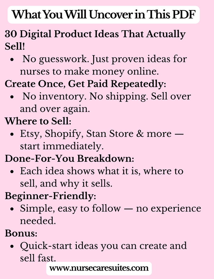30 Digital Product Ideas for Nurses That Make Money While You Sleep - Nursecaresuites - Online Healthcare BoutiqueE - bookcreate once sell foreverdigital downloads for nursesdigital planner for nurses