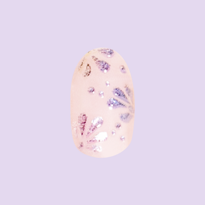 3D Chrome Blooms - Press-On | Short | Round featuring soft pink base with delicate chrome floral and dot details for mani style