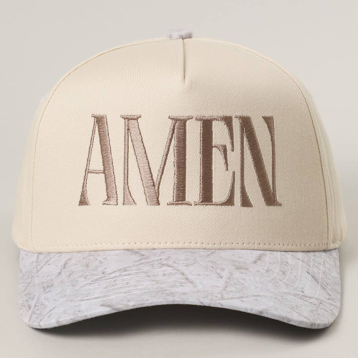 AMEN Embroidery Two-Tone Trucker Hat: WHITE CAMO / One Size
