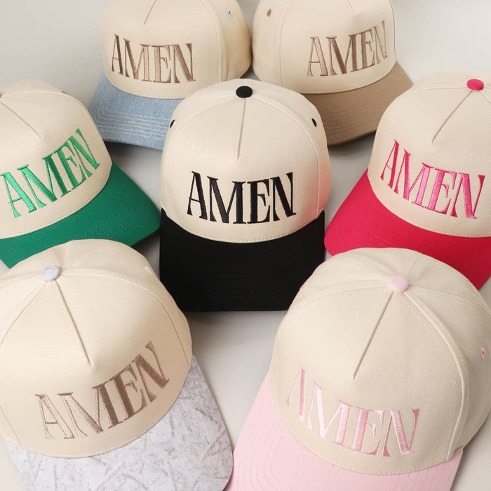 AMEN Embroidery Two-Tone Trucker Hat: WHITE CAMO / One Size