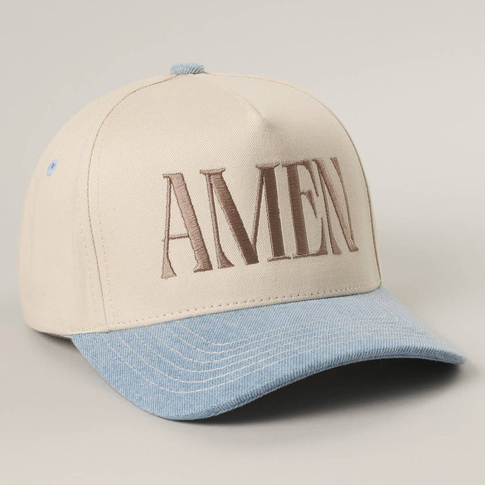 AMEN Embroidery Two-Tone Trucker Hat: WHITE CAMO / One Size