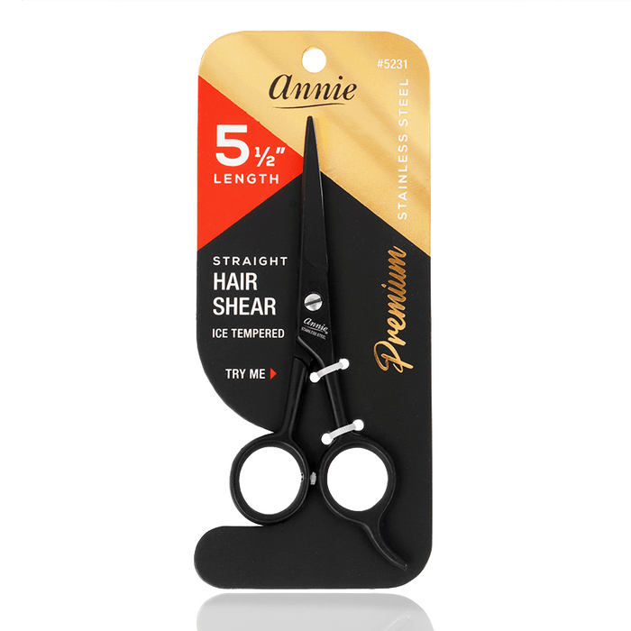 Annie Stainless Steel Straight Hair Shears 5.5 Inch, 1 Count, Black