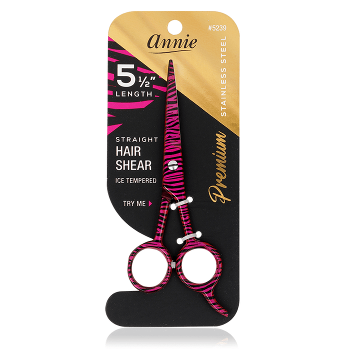 Annie Stainless Steel Straight Hair Shears 5.5 Inch, 1 Count, Pink Zebra