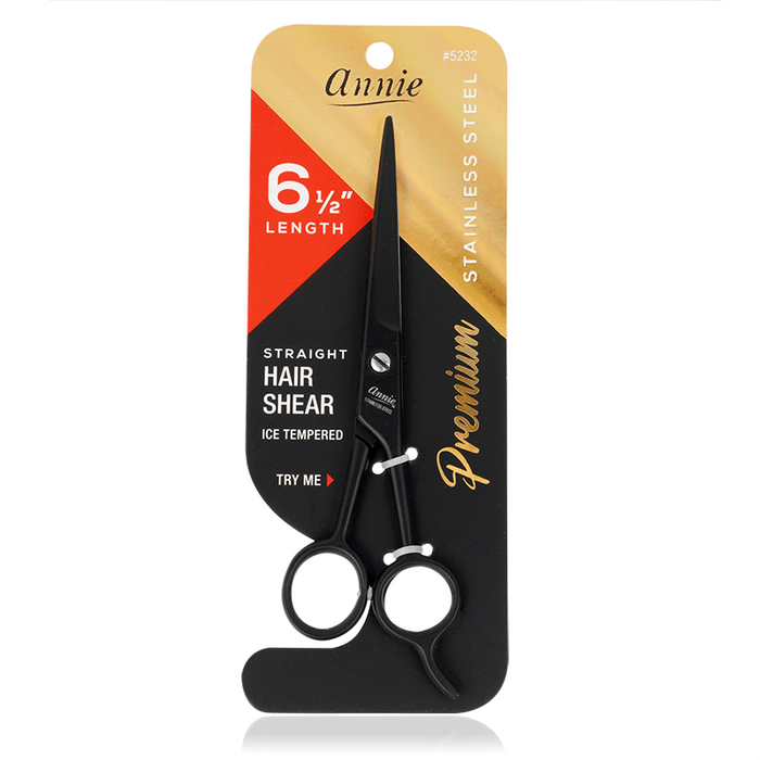 Annie Stainless Steel Straight Hair Shears 6.5 Inch, 1 Count, Black