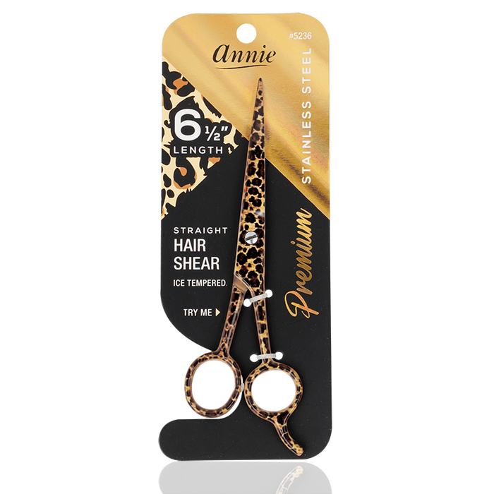 Annie Stainless Steel Straight Hair Shears 6.5 Inch, 1 Count, Leopard Print