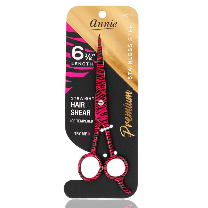 Annie Stainless Steel Straight Hair Shears 6.5 Inch, 1 Count, Pink Zebra