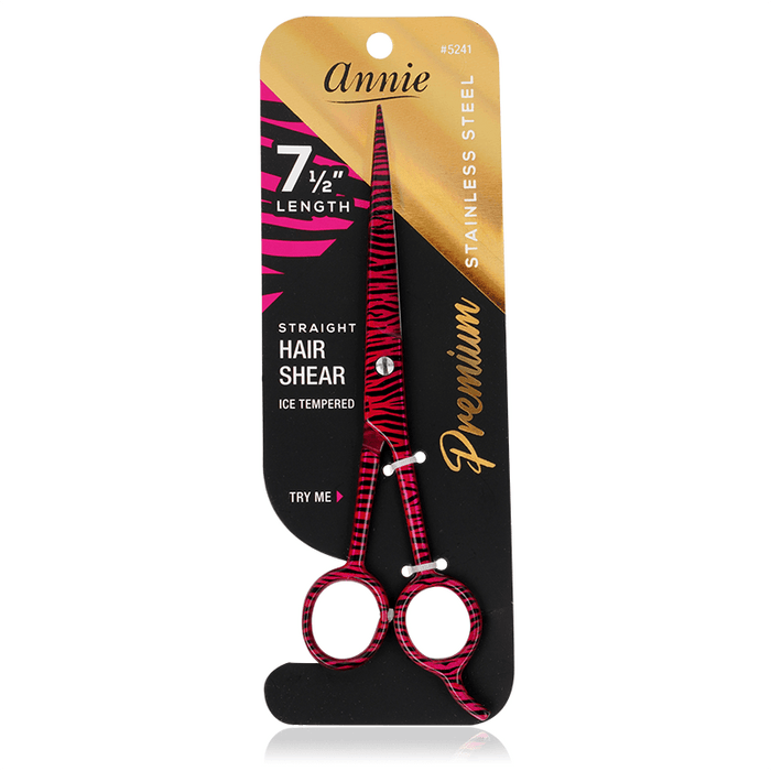 Annie Stainless Steel Straight Hair Shears 7.5 Inch, 1 Count, Pink Zebra