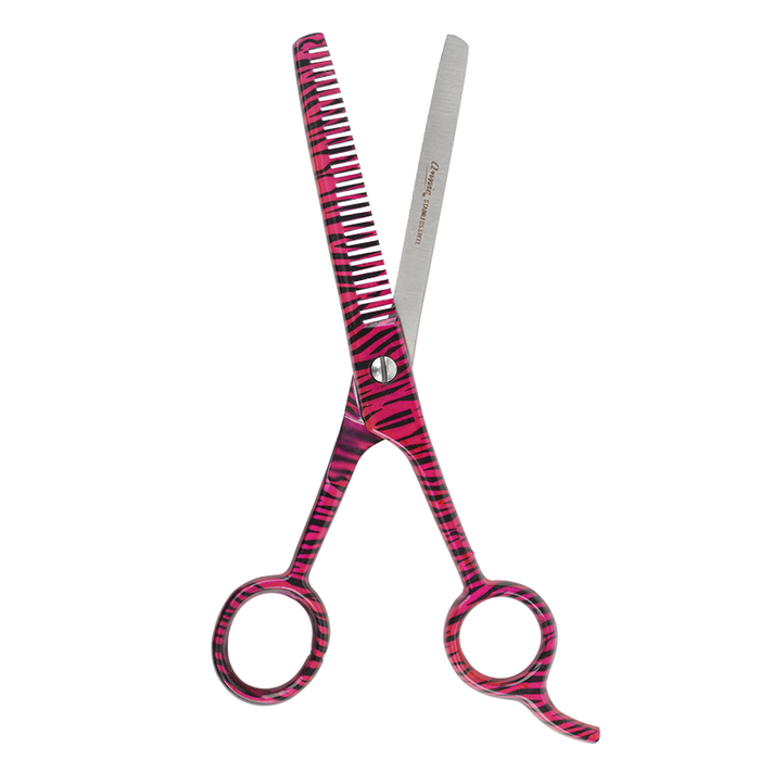 Annie Stainless Steel Thinning Hair Shears 6.5 Inch, 1 Count, Pink Zebra