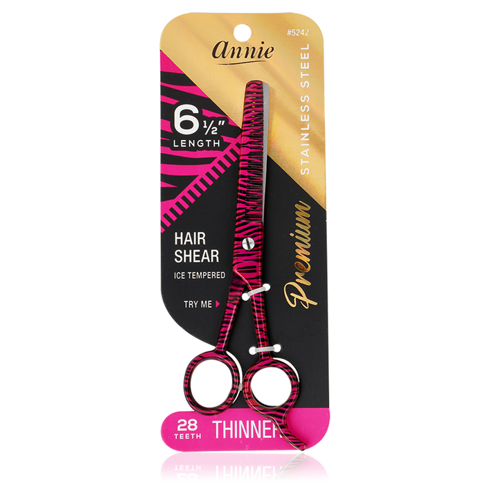Annie Stainless Steel Thinning Hair Shears 6.5 Inch, 1 Count, Pink Zebra