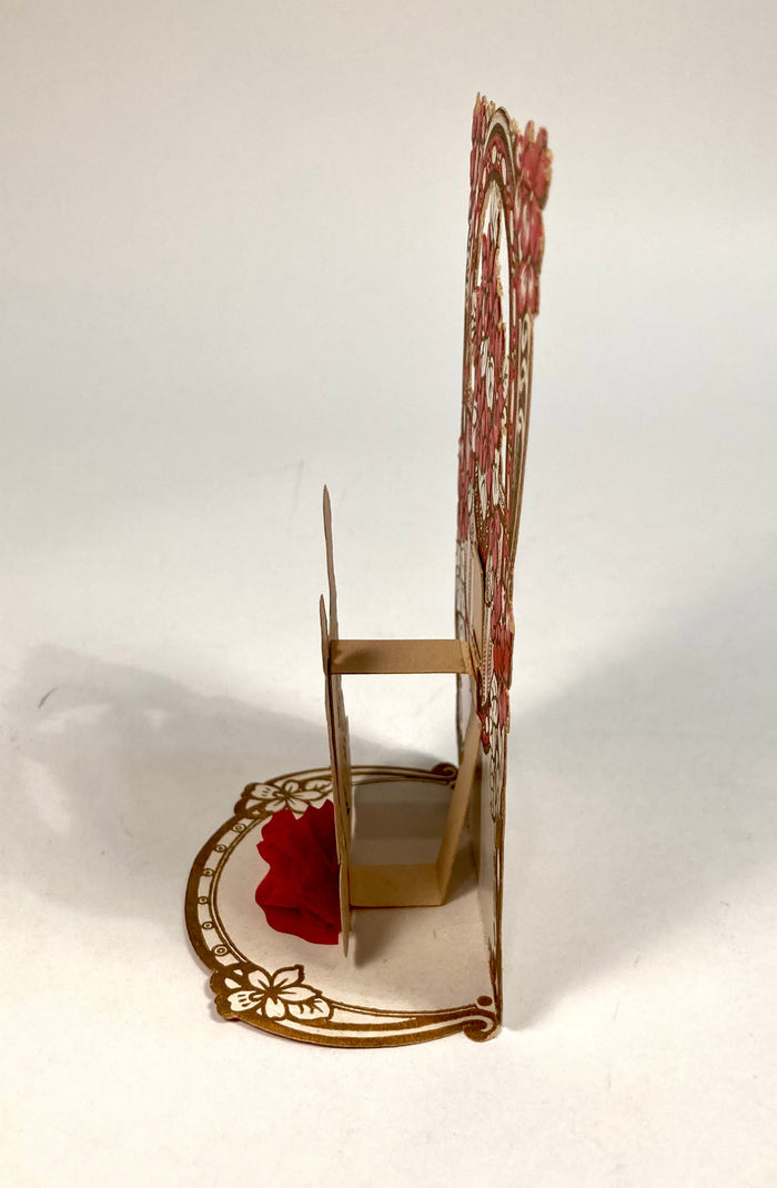 Antique 1920's Pop-Up Small Children VALENTINE'S DAY CARD, Pink Flowers