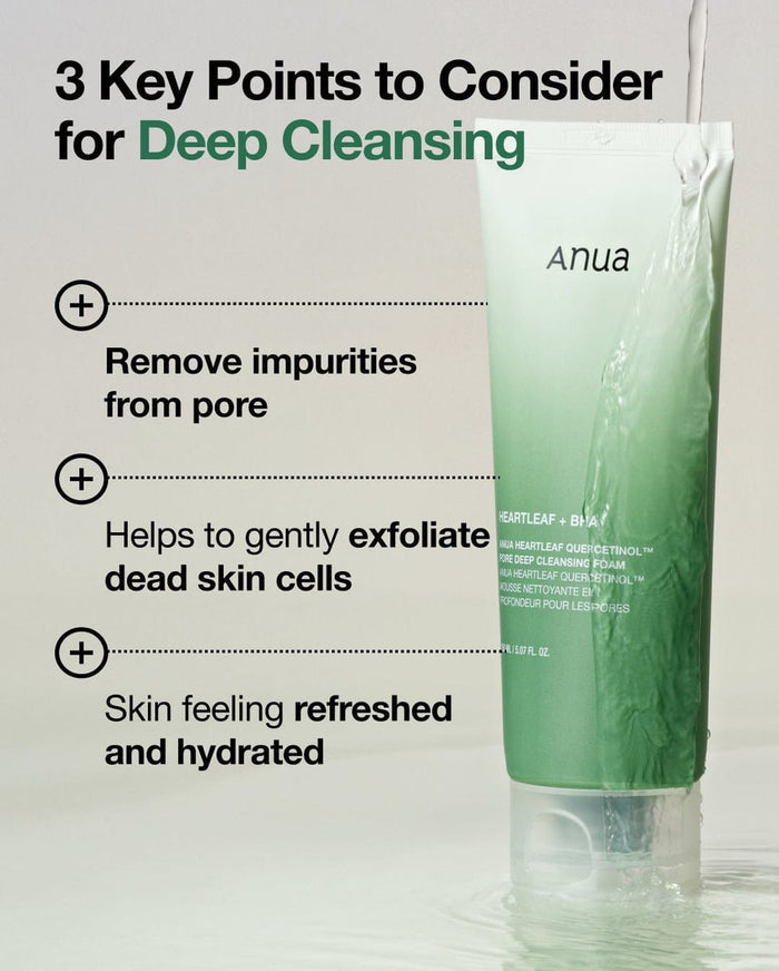 Anua Heartleaf Quercetinol Pore Deep Cleansing Foam رغوة تنظيف المسام العميقة أنوا هارتليف كيرسيتينول - Princess Cosmetics Qatar