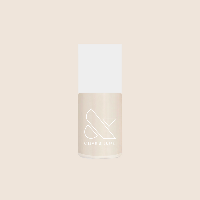 Atlas pearly white gel polish bottle by Olive and June for quick dry, long-lasting at-home manicures and pedicures