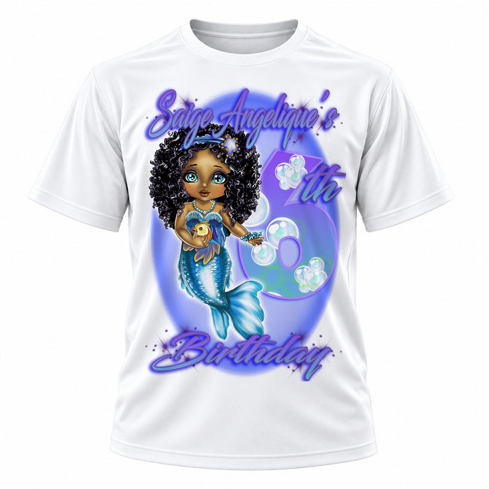 Fantasy mermaid illustration on personalized graphic T-shirt, Mythic Airbrush design B228