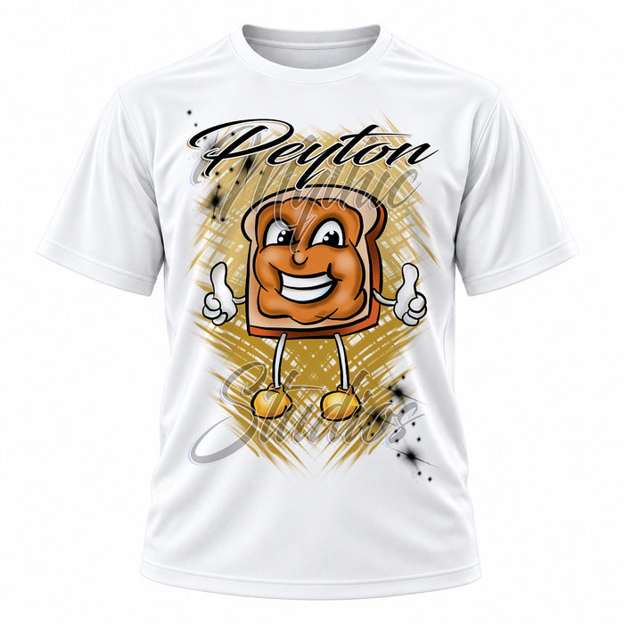 Personalized Peanut Butter Sandwich T-Shirt, front-view T-shirt mockup featuring custom Air-Volution artwork by Mythic Airbrush